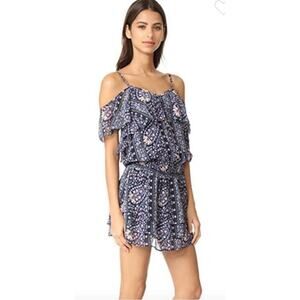 Paige Olympia Cold Shoulder Tiered Silk Mini Dress Boho Navy Floral Size Small